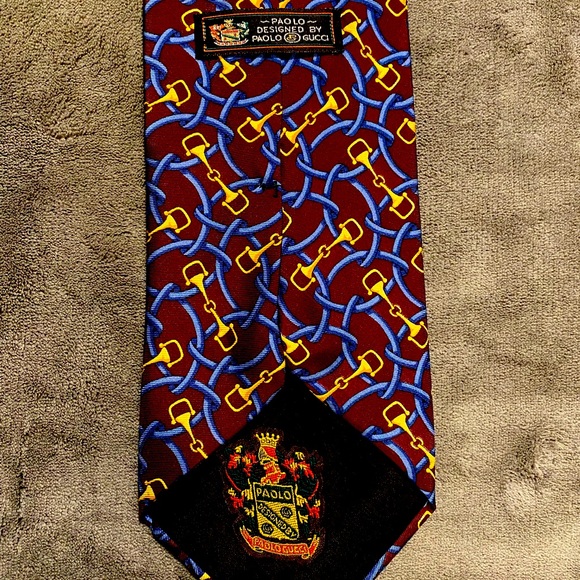 Vintage Gucci Horsebit Neck Tie - Dark Maroon with Blue accents - Picture 4 of 4